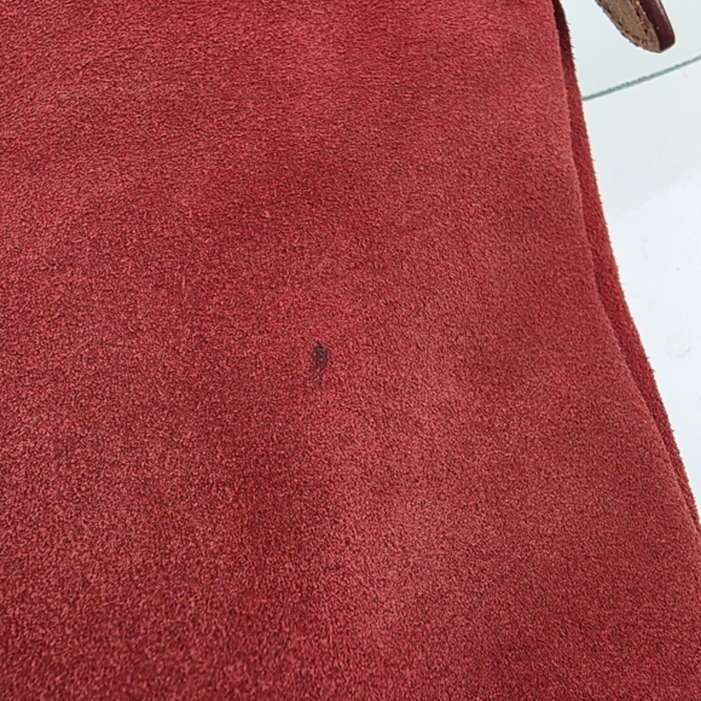 Dooney & Bourke Red Suede Hobo Shoulder Bag‎ Leather Tan Purse Classic - Picture 12 of 16